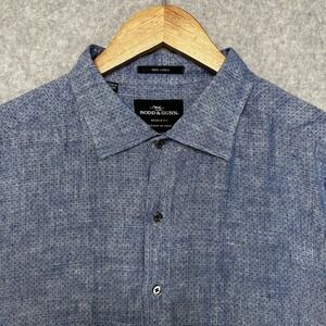 Rodd & Gunn Mens XL Blue 100% Linen Short Sleeve Button Down Sports Fit Shirt